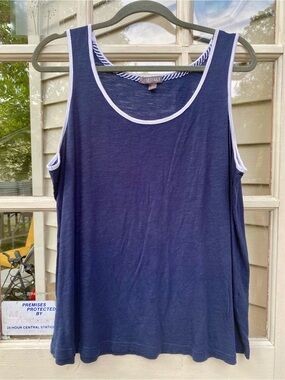 Roz & Ali Navy Tank with White Stripe Trim